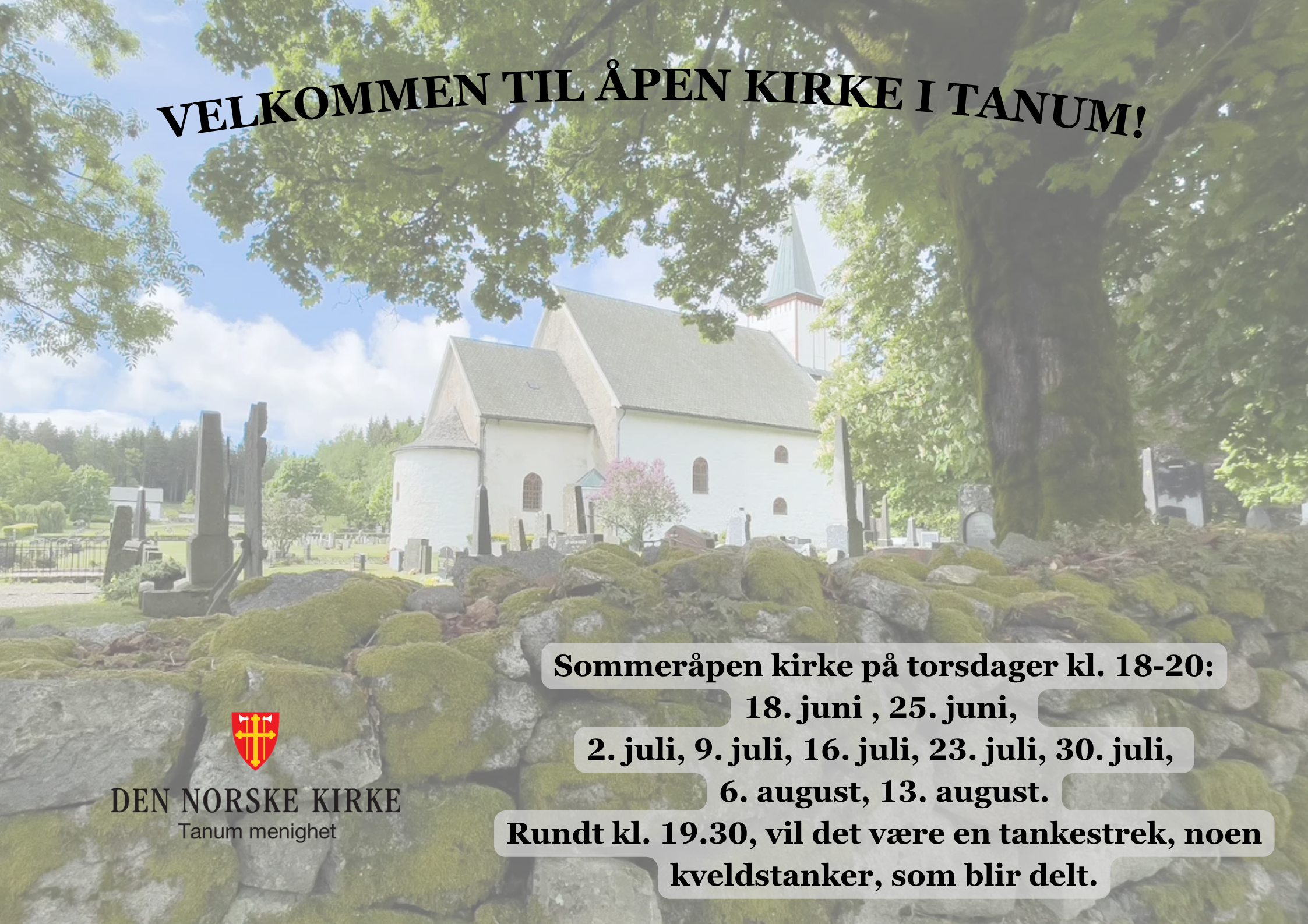 Bilde av Tanum kirke på en sommerdag. 