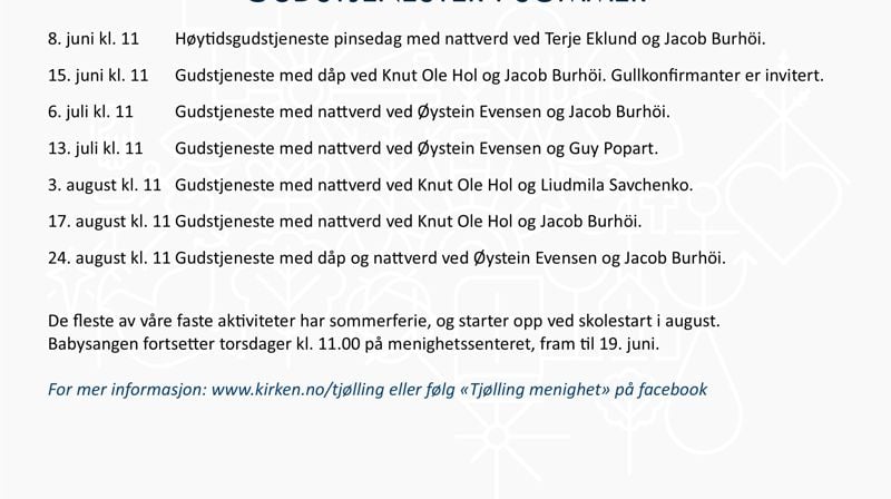 Programoversikt for Tjølling menighet.