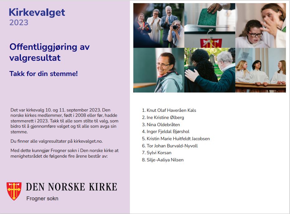 Kirkevalget 2023 - Nytt menighetsråd i Frogner