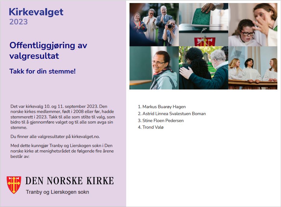 Kirkevalget 2023 - Nytt menighetsråd i Tranby og Lierskogen