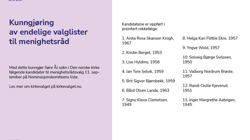 Disse står på valg til menighetsrådet i Søre Ål sokn