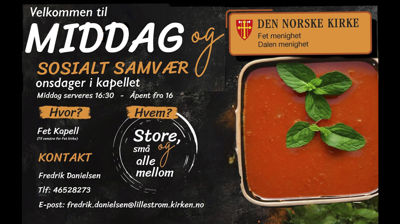 Velkommen til middag og sosialt samvær onsdager i kapellet