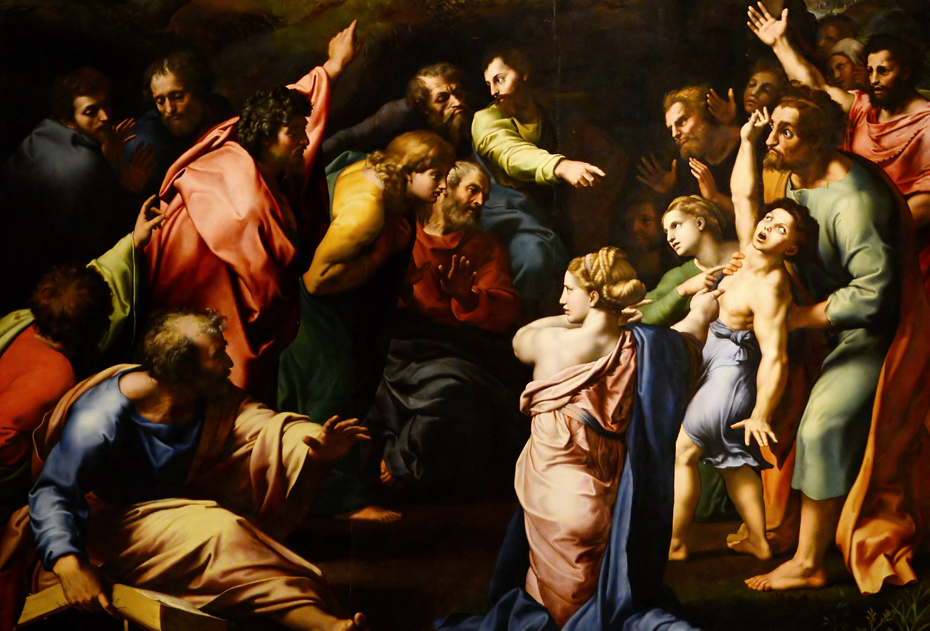 Utsnitt av Rafael sitt verk: "Herrens forklarelse", som avbilder søndagens evangelietekst, Raphael, CC BY-SA 4.0 <https://creativecommons.org/licenses/by-sa/4.0>, via Wikimedia Commons
