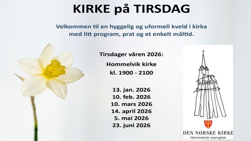 Kirke på tirsdag kl. 19-21 i Hommelvik kirke
