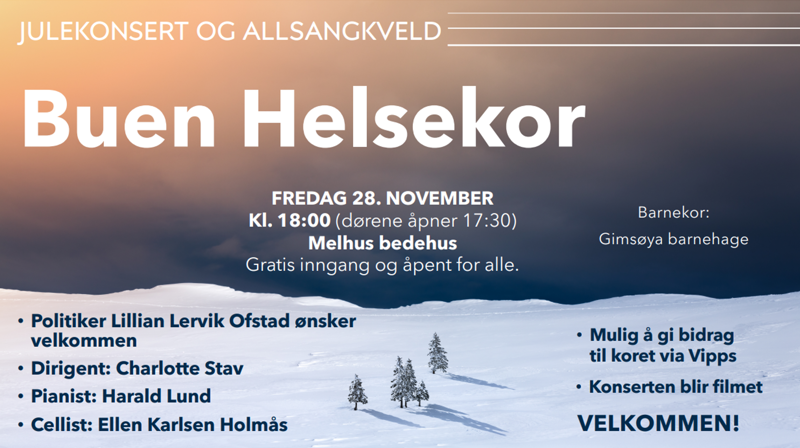 Julekonsert og allsangkveld med Buen Helsekor