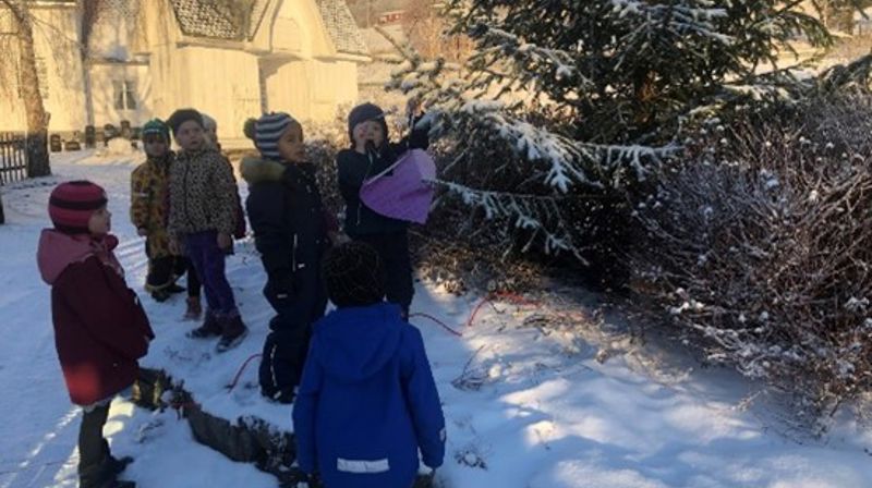 Skoleklubben i Vestringsbygda som pynter juletreet ved Aurdal kirke med sitt håpshjerte