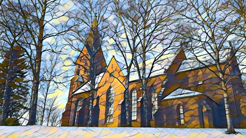 Vestre Aker kirke i vinterdrakt. Foto: B.Kjelsvik