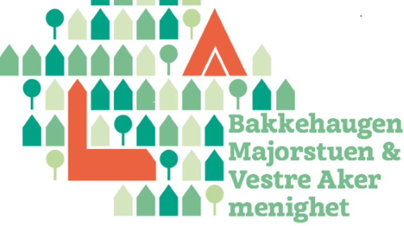 Bakkehaugen, Majorstuen og Vestre Aker menighets logo - to kirker i et grønt bymiljø