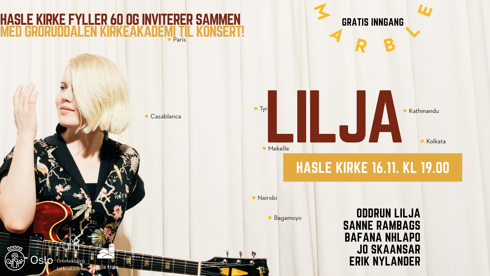 Jubileumskonsert med LILJA og band. Musikk som fredsprosjekt.