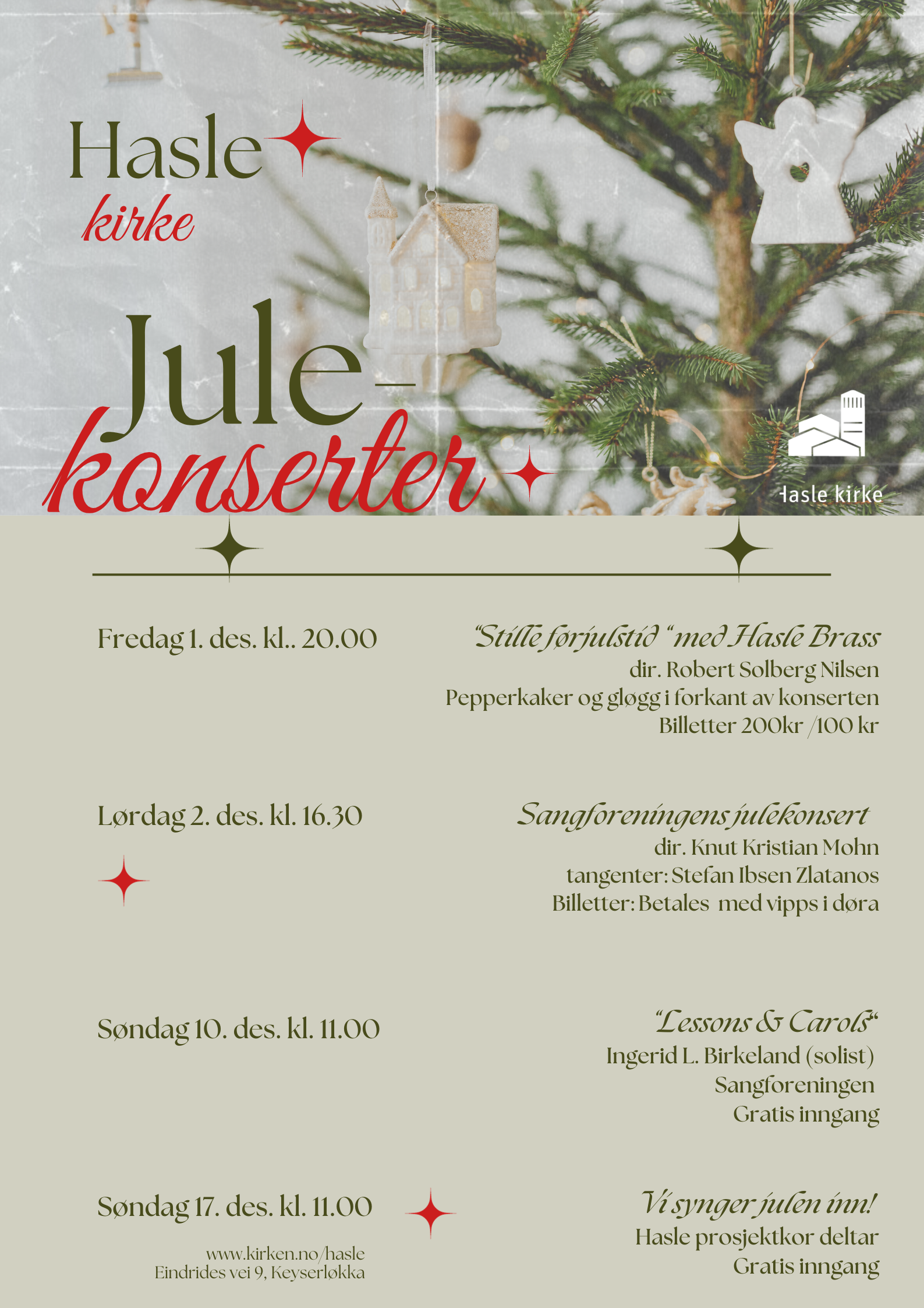 konsertplakat med oversikt over julens konserter 2023