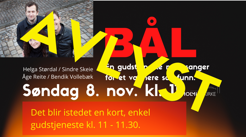 AVLYST - BÅL-gudstjeneste 8. nov.