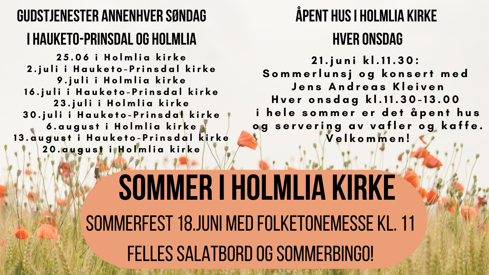 Sommer i Holmlia kirke - gudstjenester og Åpent hus