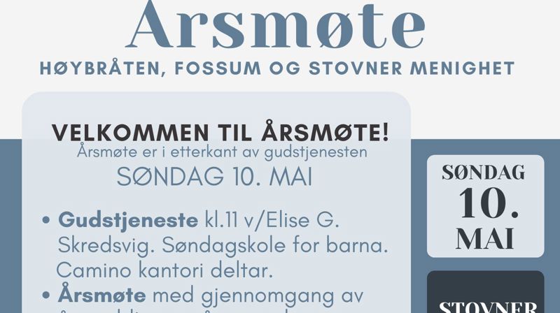 Årsmøte 10. mai 2026 - Stovner kirke
