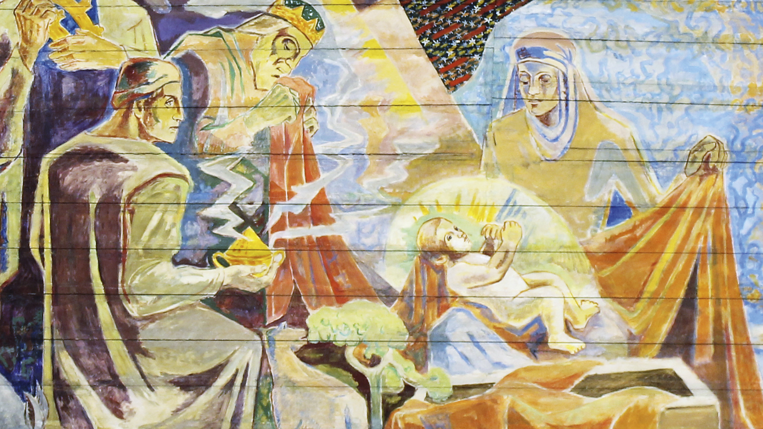 Detalj fra Betlehems-motivet i Oslo domkirkes tak. Malt av Hugo Lous Mohr. Foto: Petter Mohn.