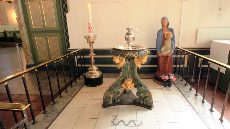 Baptismal Basin from 1656 and Baptismal Font from 1726