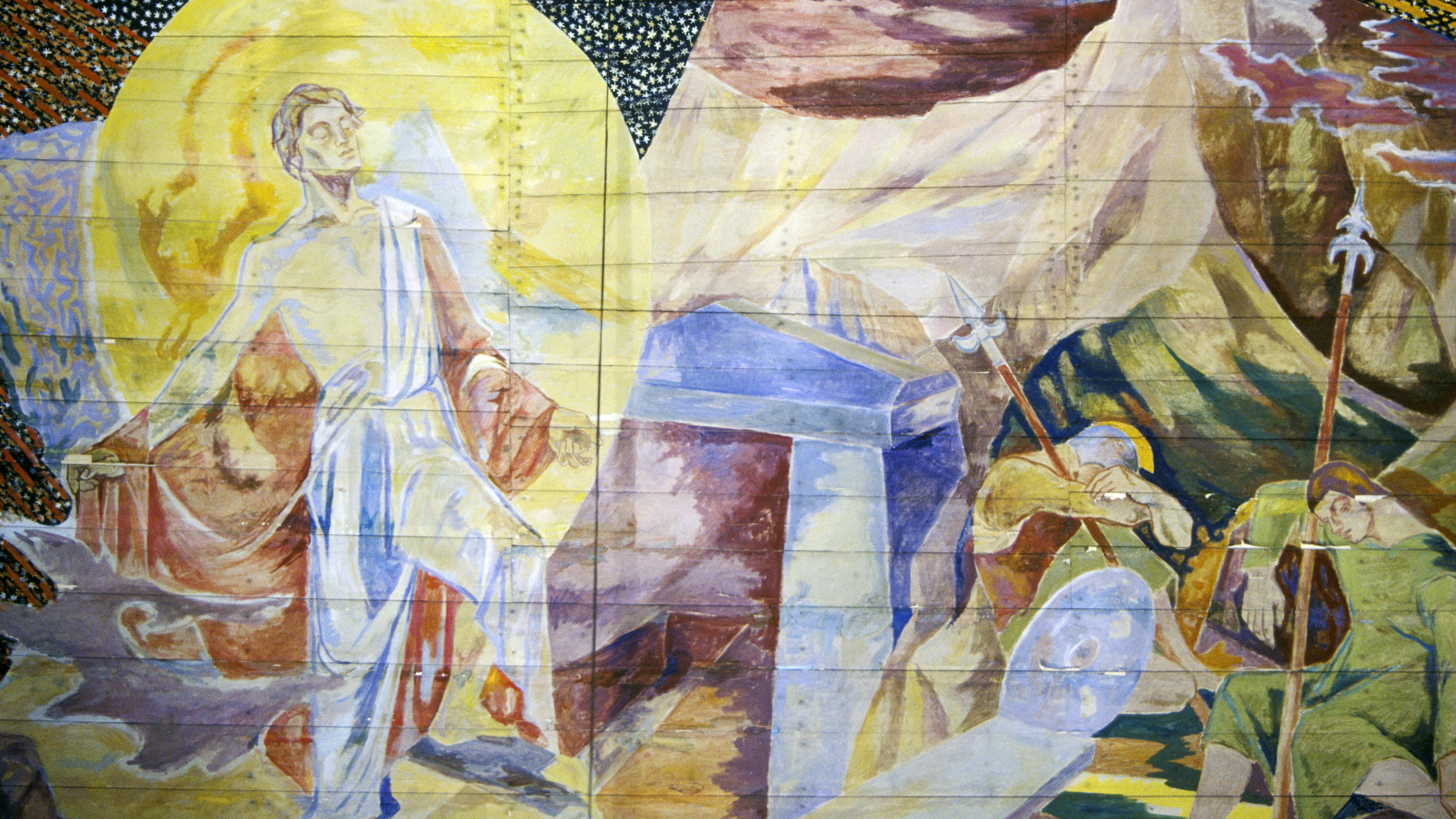 Kristi himmelfart. Detalj fra takmaleriet malt av Hugo Lous Mohr. Foto: Petter Mohn