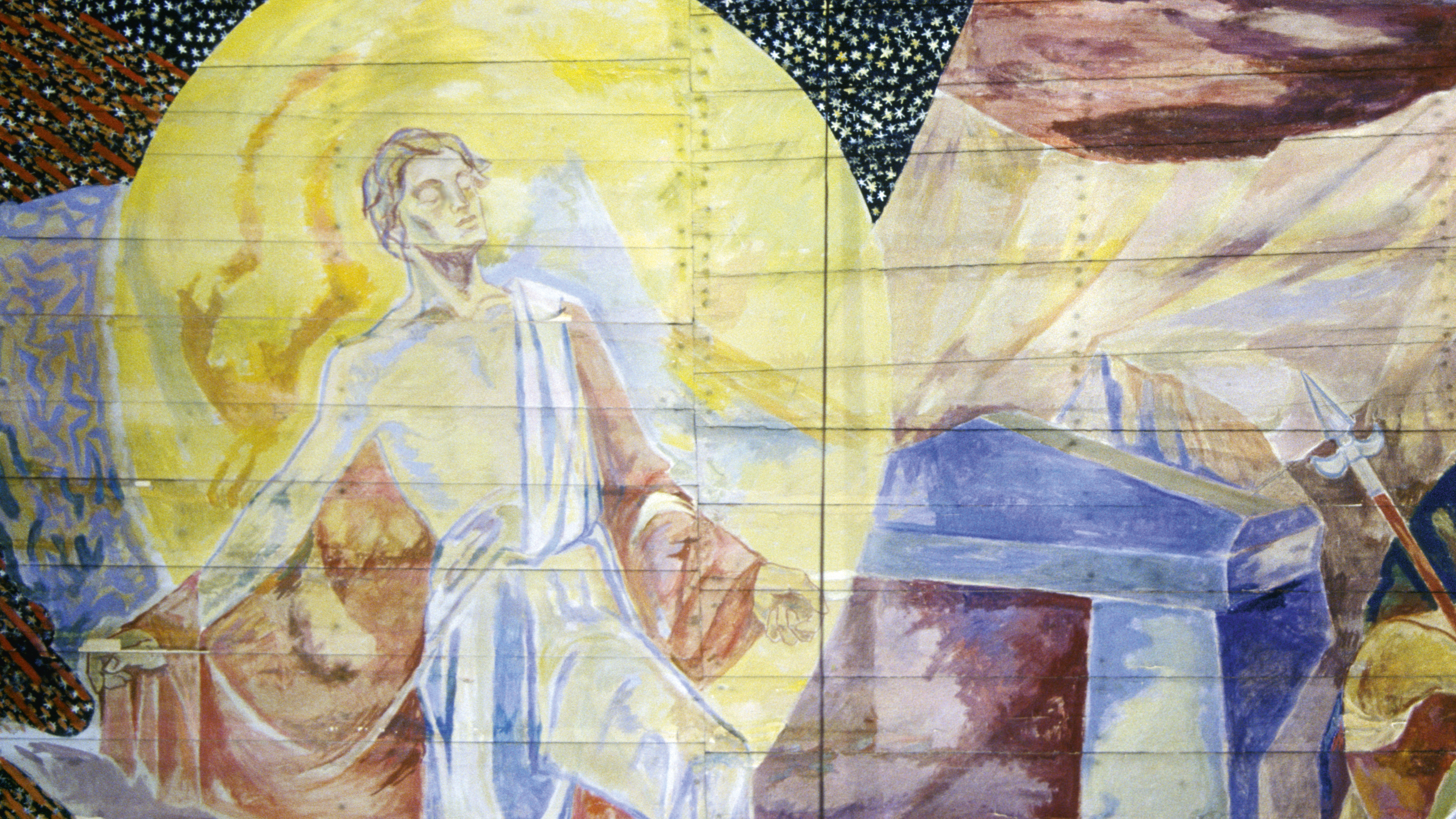 Detalj «oppstandelsen» fra takmaleriet i Oslo domkirke. Malt av Hugo Lous Mohr. Foto: Petter Mohn