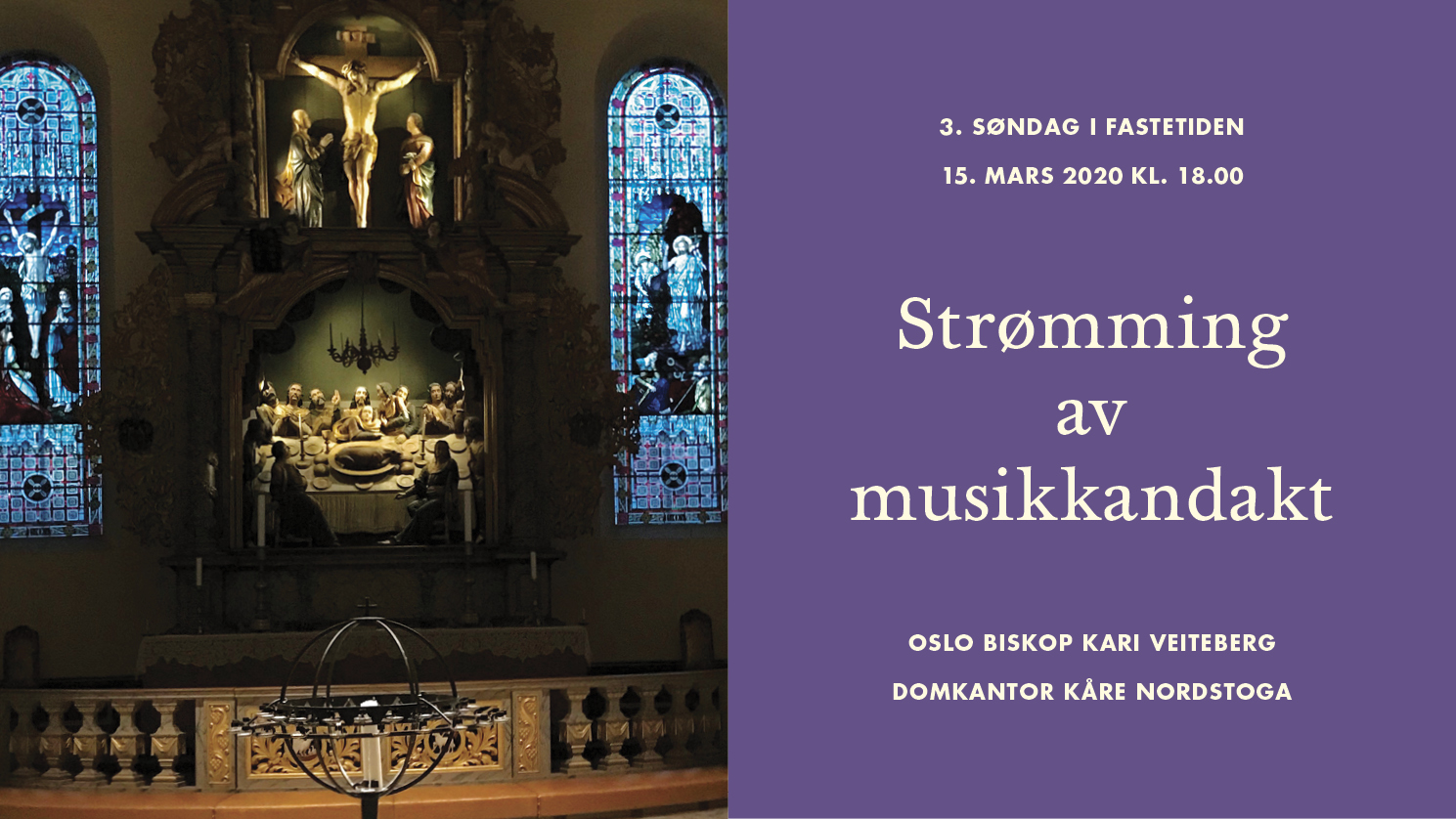 Høyalteret i Oslo domkirke kvelden 13. mars 2020. Foto: Elisabeth Thorsen