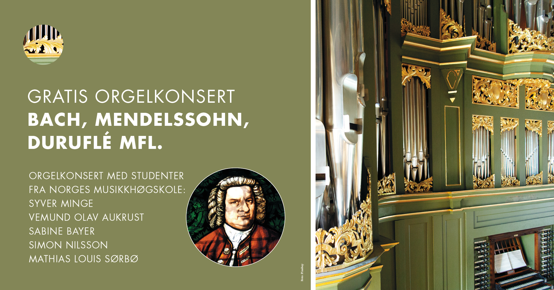 Gratis orgelkonsert med studenter fra Norges musikkhøgskole