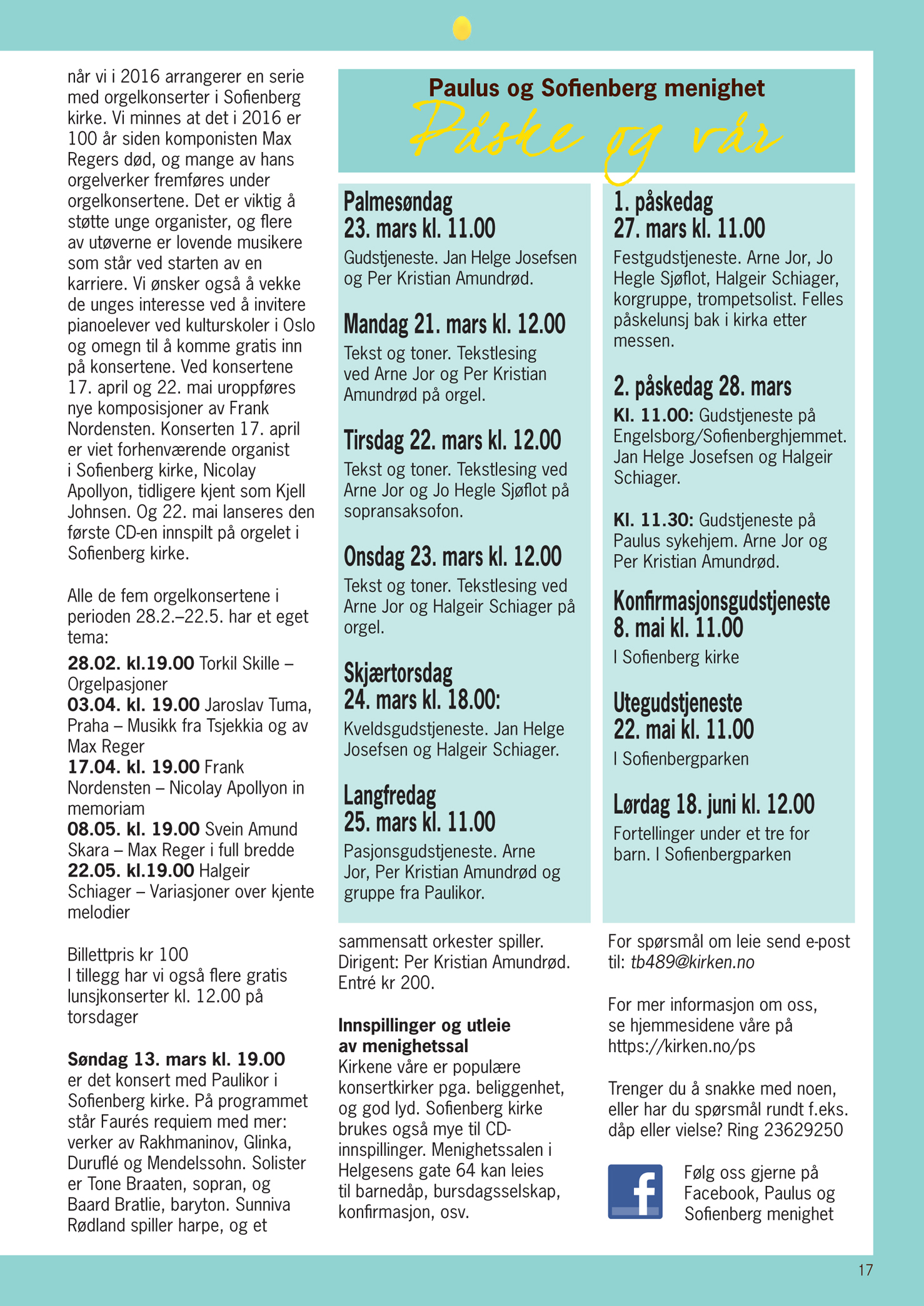 Paulus og Sofienberg påsken 2016, program