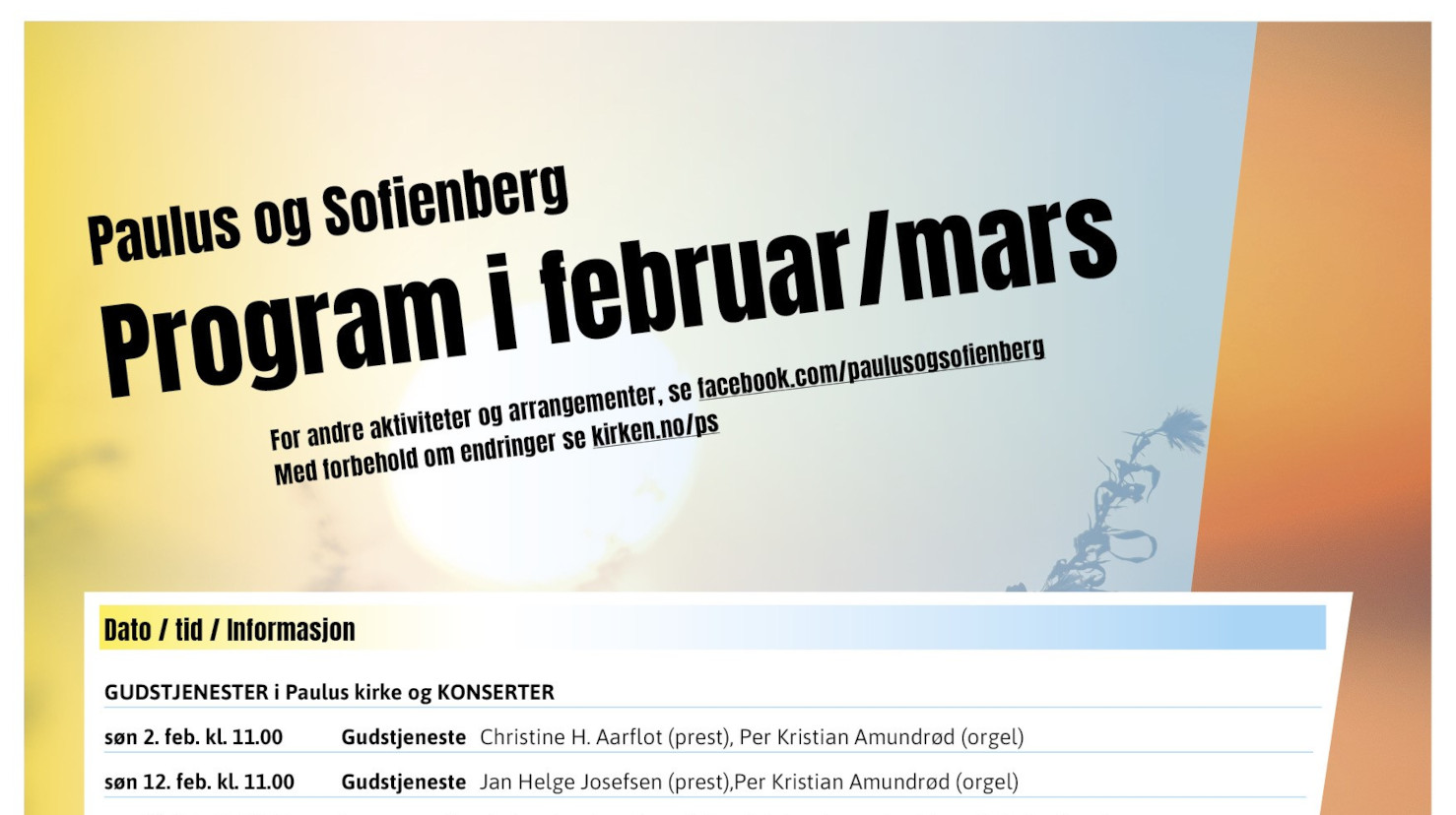 Hva skjer i Paulus og Sofienberg menighet i februar og mars