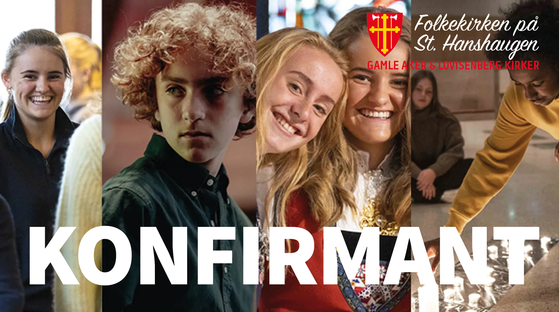 4 bilder av konfirmanter, undervisning, konfirmasjonsdagen og lystenning