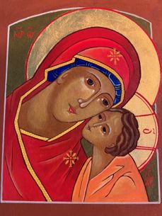 Maria og barnet. Ikon malt av Sidsel Marie  Mamen