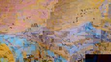 Utsnitt av Sigmund Årseths Våren i Rogne kyrkjestogo. Foto Eli Vatn