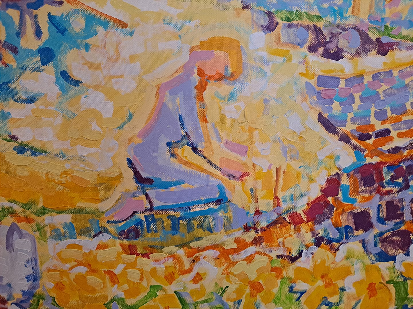 Utsnitt av måleriet 'Våren' av Sigmund Årseth som heng I Rogne kyrkjestoge. Foto Eli Vatn.