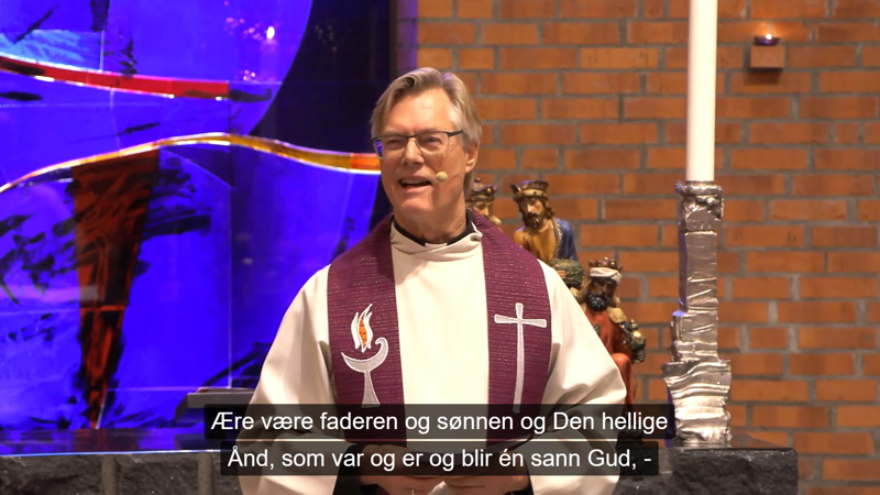 Rolf Erik Hanisch på gudstjeneste i Søm kirke 1. desember (Skjermbilde fra NRK)