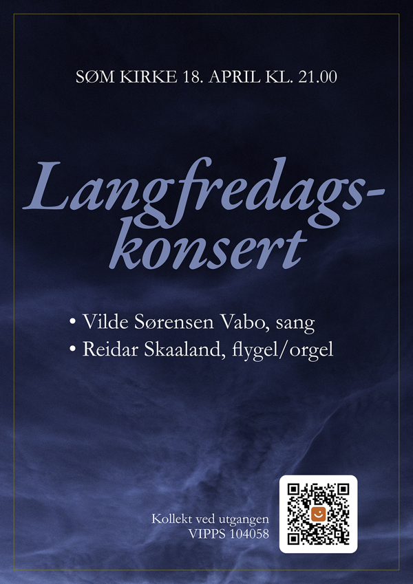 Plakat: Langfredagskonsert i Søm kirken kl. 21