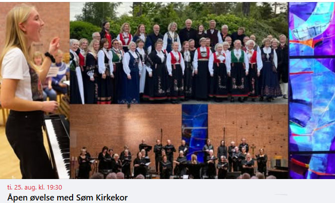 Åpen øvelse i Søm kirkekor 25. august kl 19.30