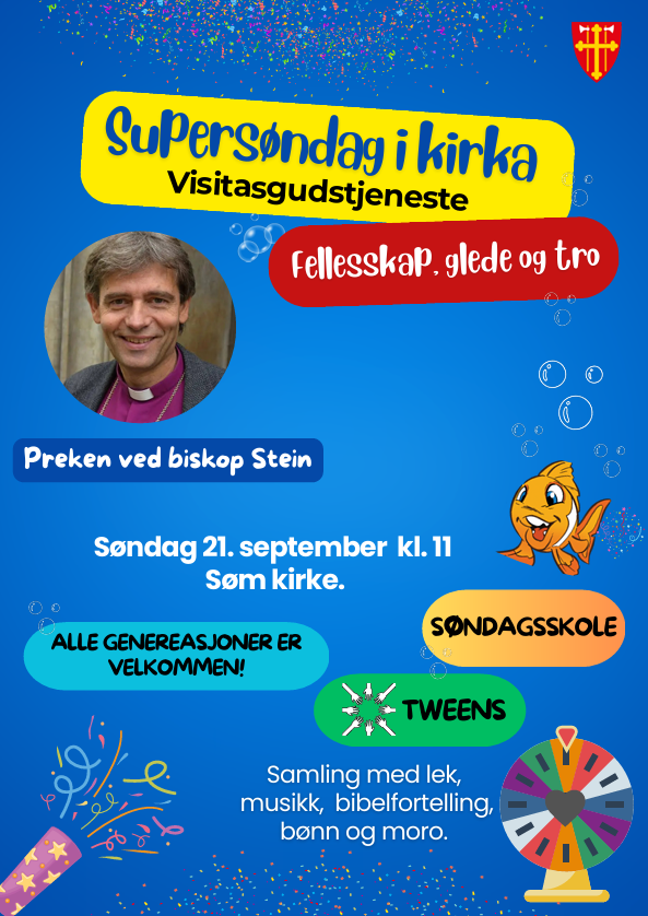 Plakat: Supersøndag 21. sep 2025 med biskop Stein