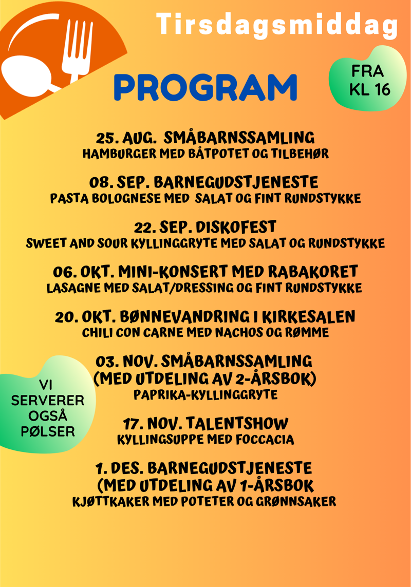 Tirsdagsmiddag høsten 2026 PROGRAM