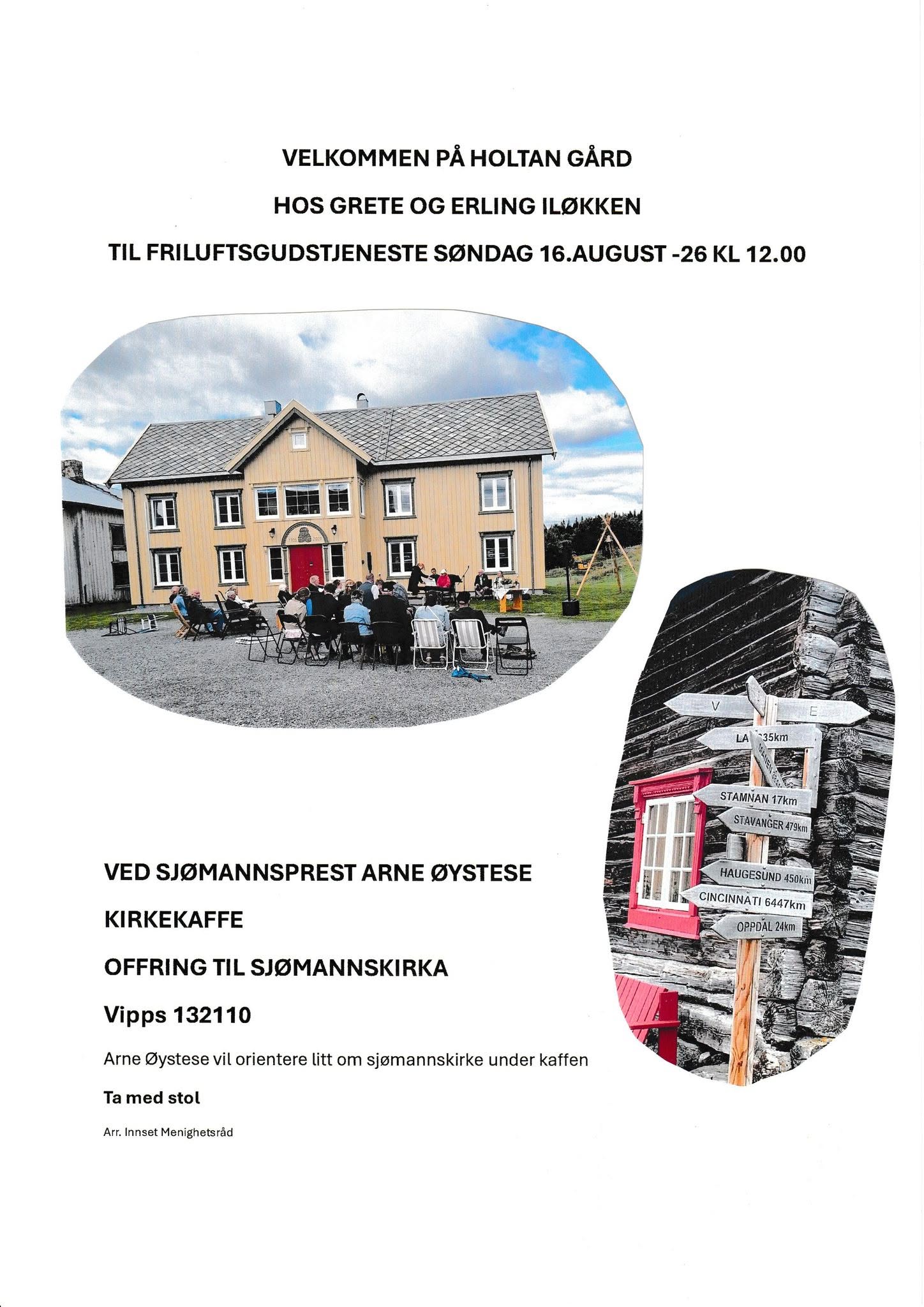 Gudstjeneste på Holtan 16. august kl. 12.00