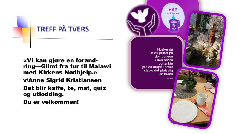 Treff på tvers 7.mars kl. 12.00 i Ekholt kirke