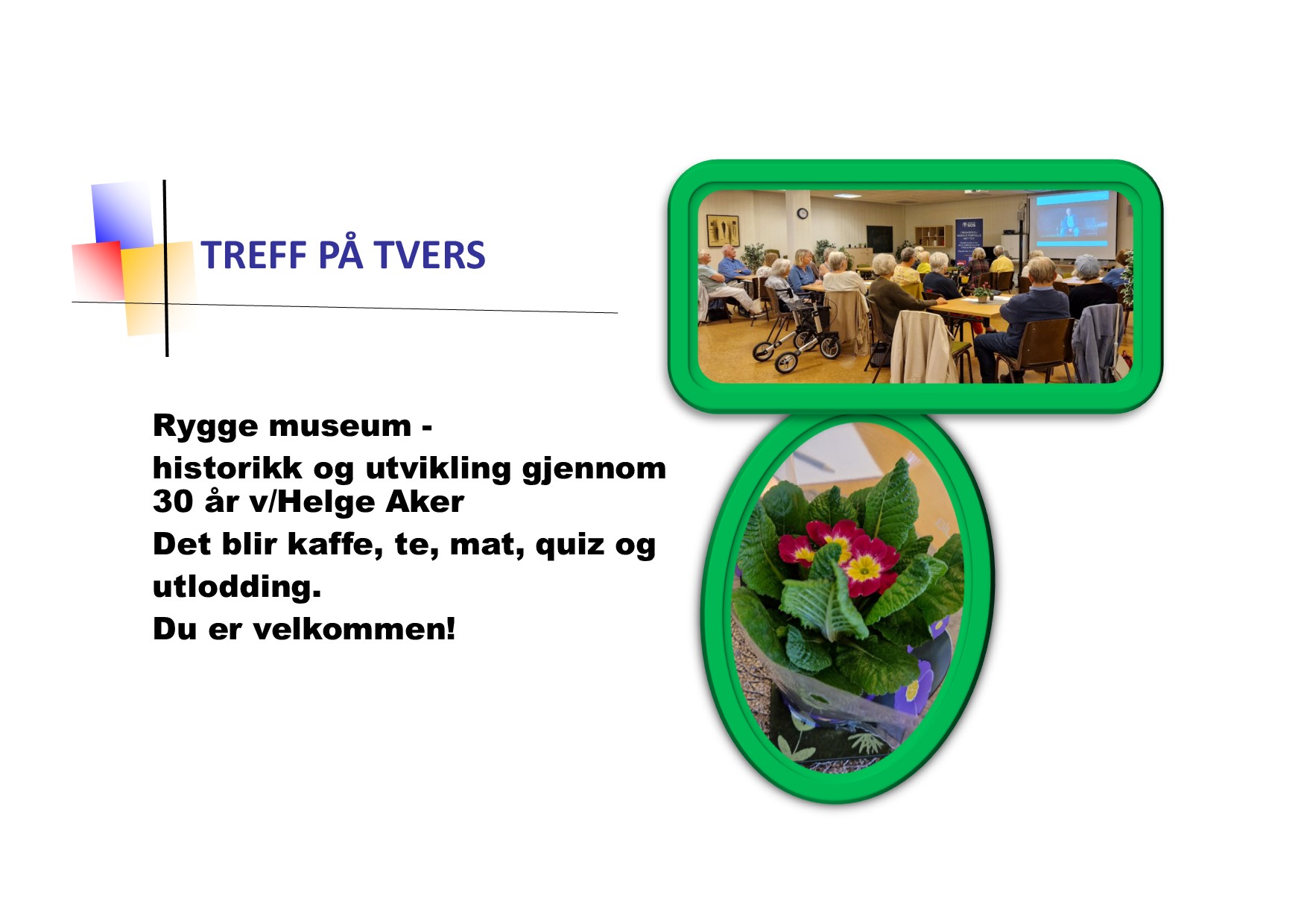 Treff på tvers i Ekholt kirke torsdag 6.februar kl.12.00