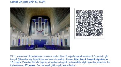 Orgelets ønskekonsert i Steinkjer kirke lørdag 20. april kl. 17.00