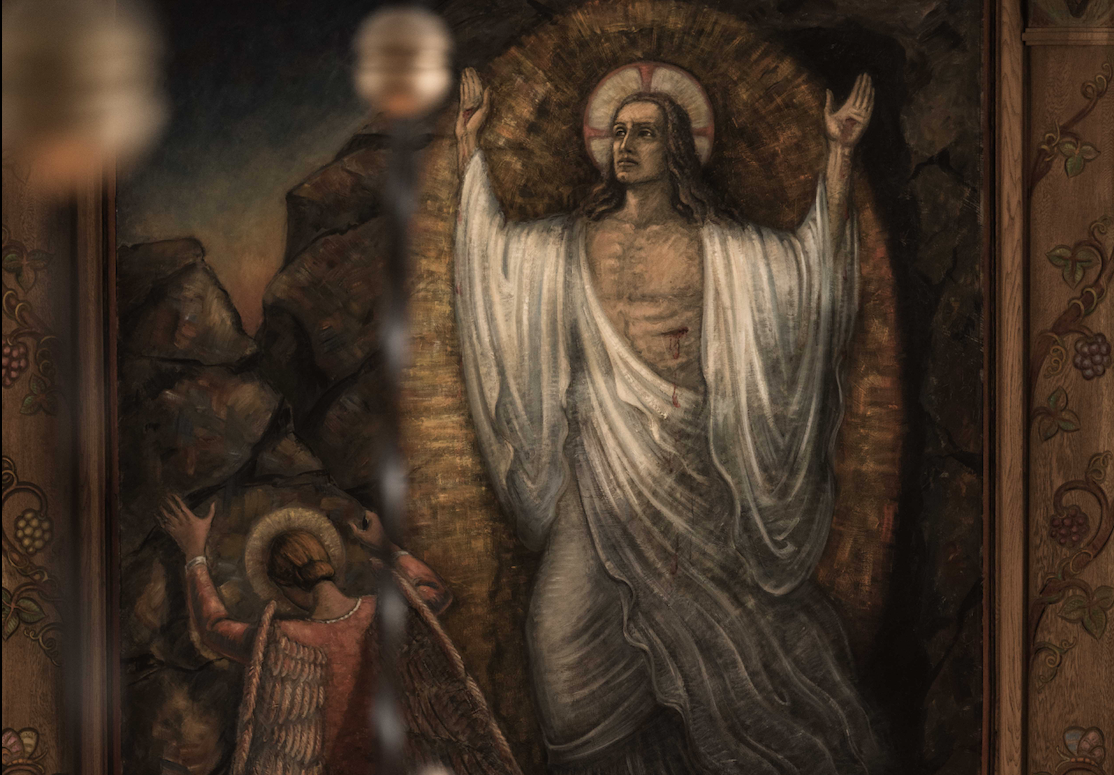 Utsnitt av altertavla i Sunnylven kyrkje.