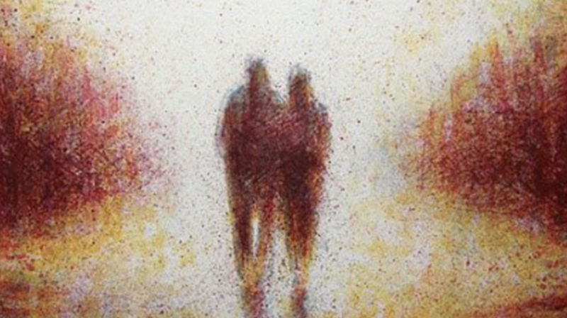 Medvandrer 2. Litografi av Helge Bøe