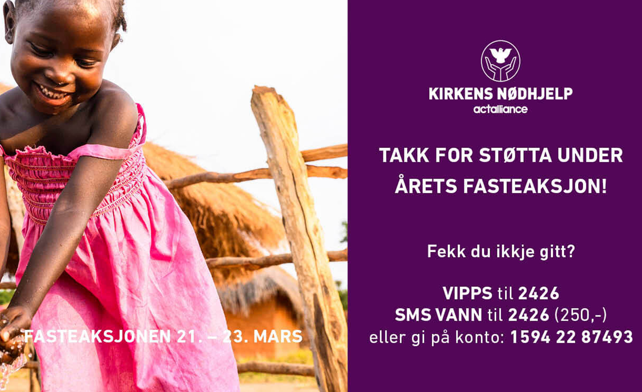 Tusen takk for støtta til årets fasteaksjon!