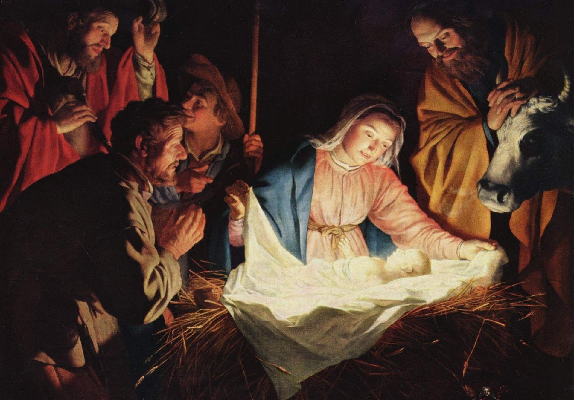 Maleri: "The Adoration of the Shepherds" 1622 av Gerrit van Honthorst