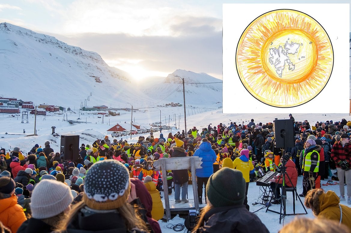 Årets solfesttegning er tegnet av Mhergow fra 7. klasse på Longyearbyen skole. Bilde fra lokalstyre.no