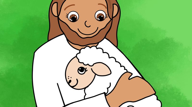 Illustrasjon - mann med et lam