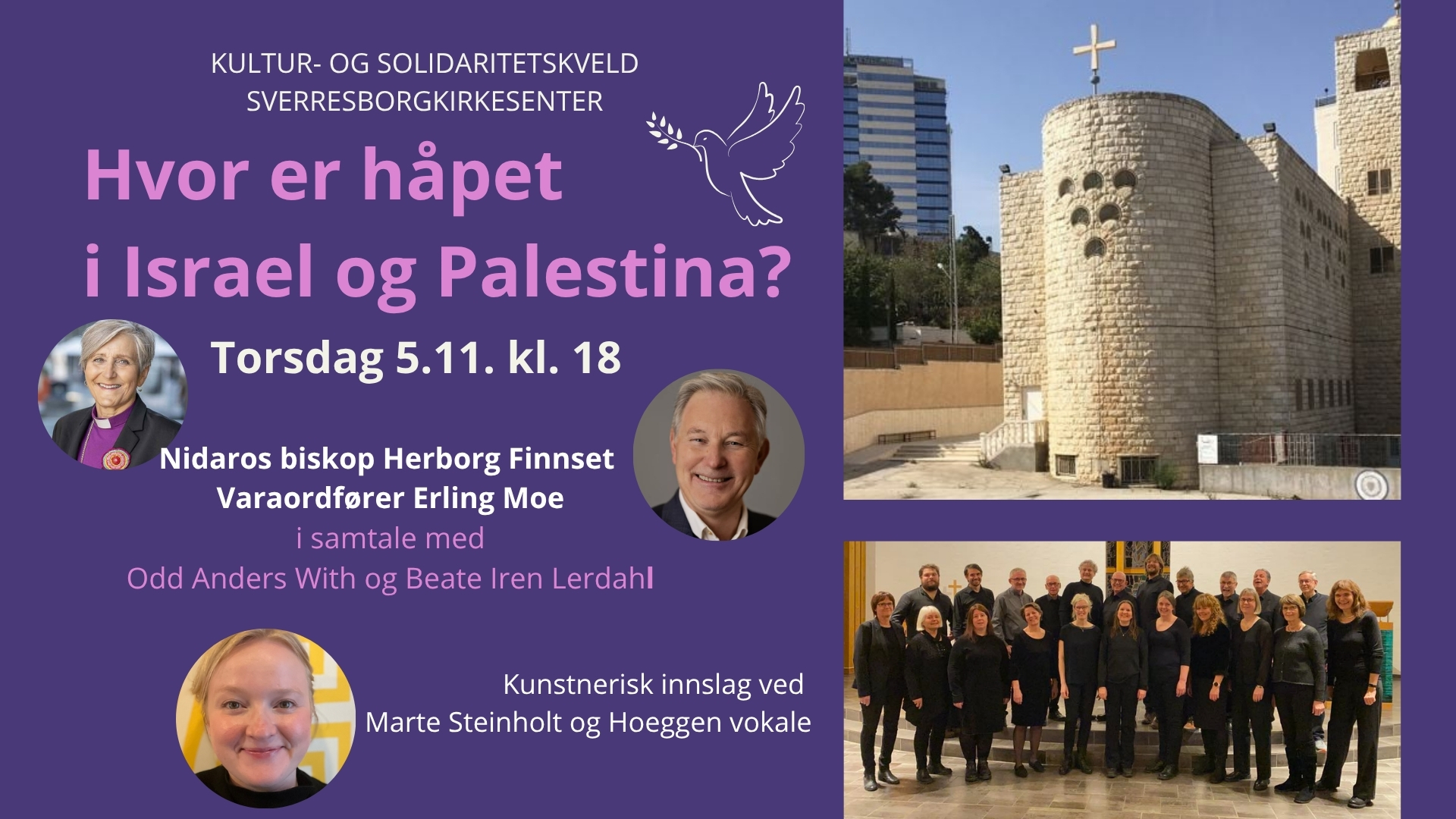 Hvor er håpet i Israel og Palestina? Kultur- og solidaritetskveld 5. november 2026 kl. 18 på Sverresborg kirkesenter