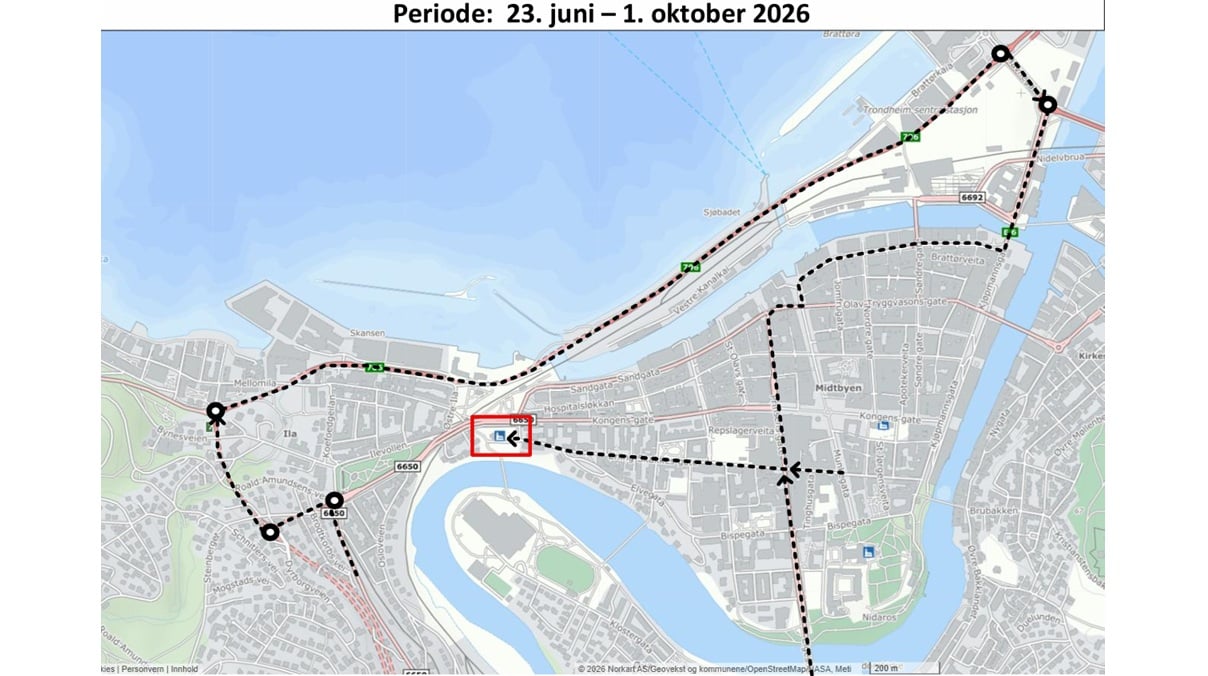 Kart over adkomst til Ilen kirke med bil