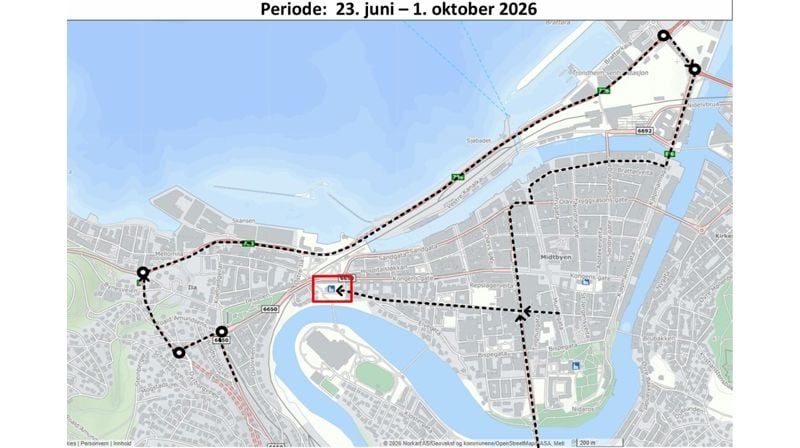Kart over adkomst til Ilen kirke med bil