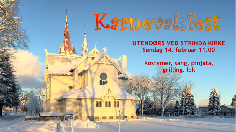 Karnevalsfest utendørs ved Strinda kirke