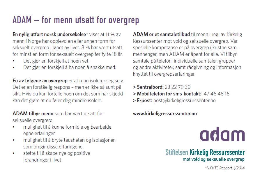 Tekstplakat - Adam - for menn som er utsatt for overgrep