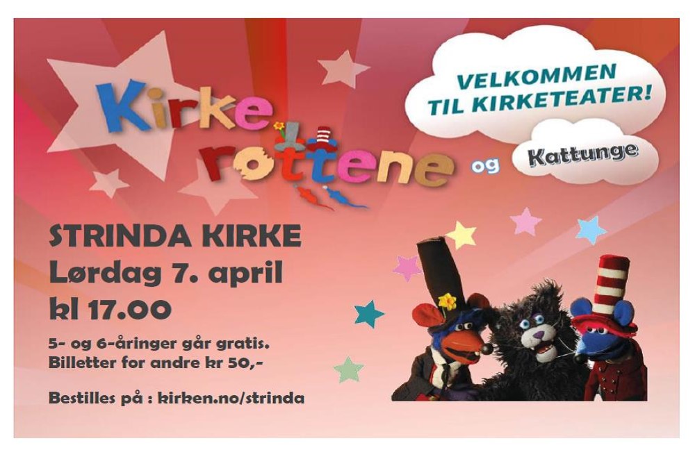 Påmeldingsbekreftelse - teateret "Kirkerottene og Kattunge" i Strinda kirke lørdag 7. april 2018